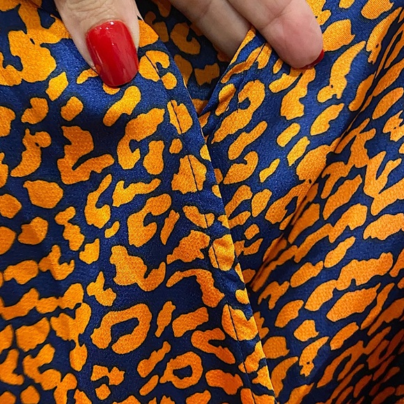 BOOHOO Navy & Orange Ruffled Wrap Dress Half Sleeves Sleek Satiny Short Length - Picture 8 of 15